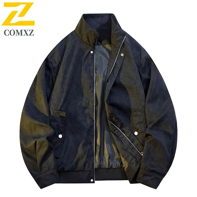 

COMXZ 2025 Men Women Couple Stand Collar loose Workwear Jacket Spring Autumn Casual Loose Fit Versatile Comfortable Coat