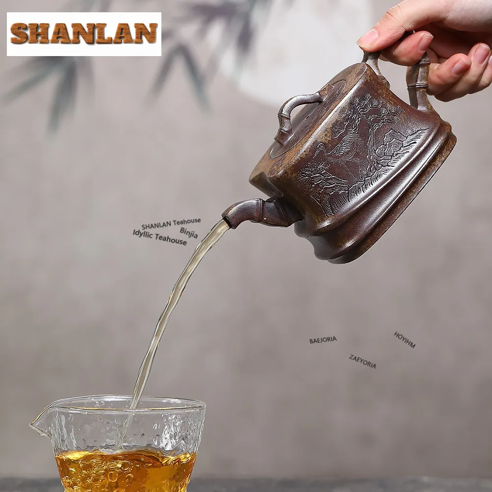 380ml Exquisite Yixing Purple Clay Teapots Handmade Songhak Bamboo Joint Pot Raw Ore Cloud Mist Agarwood Mud Kettle Zisha Teaset