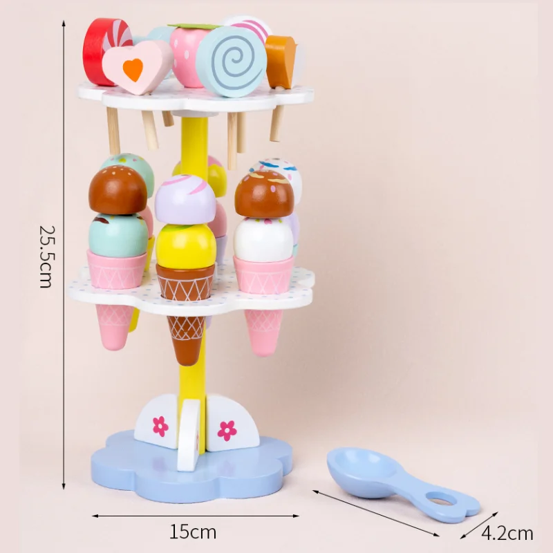 Wooden Simulation Ice Cream Rack, Sweet Cone, Family Early Childhood Education, Enlightenment, Interest Cultivation, Toys