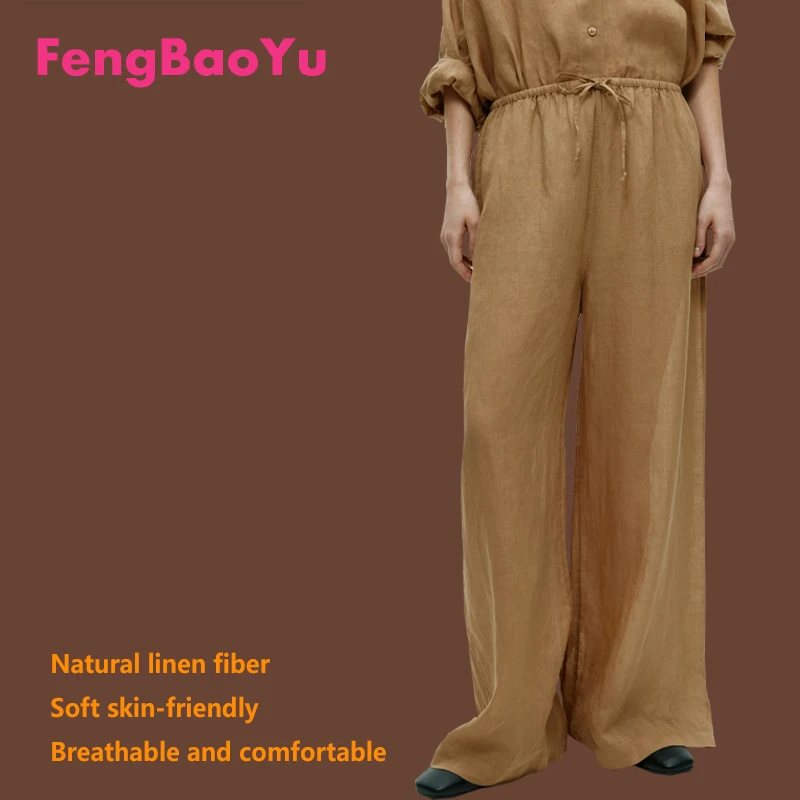 

High-end Linen Women's Pants Khaki Lace-up Floor-length Pants Vacation Travel Casual Comfortable Pants Women's Clothing Spring