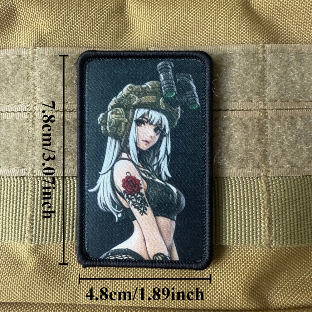 Anime White Hair Tactical Girl Night Vision Helmet Tactical Patch Hook & Loop Morale Badge for Backpack Vest Jacket Applique