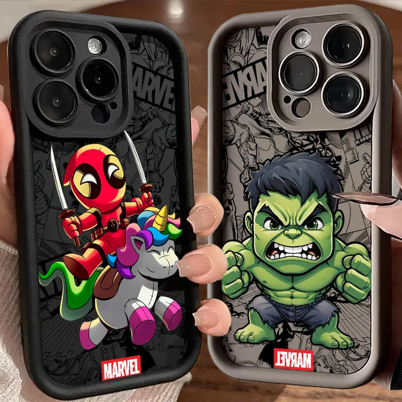 

Funny Deadpool Hulk Cute Soft Silicone Case For iPhone 17 11 15 16 13 Pro Max 14 Plus 12 16 Pro 16E 17AIR Shockproof Phone Cover