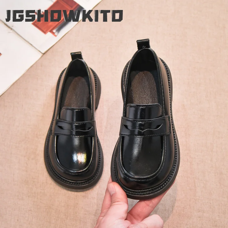 JGSHOWKITO Girls Princess Leather Shoes Black Fashion Children's Loafers School Formal Perform Kids Uniform Mary Jane Shoes Soft