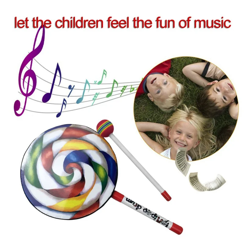 Lollipops Pattern Colorful Drum Percussion Instrument For Children Kindergarten Musical Education Early Education