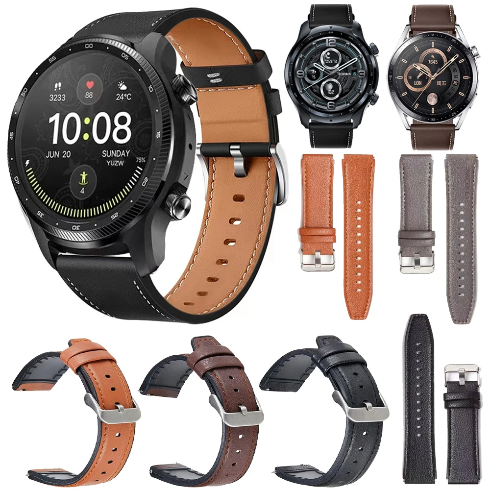 

22mm Leather Watch Strap For TicWatch Pro 3 Ultra GPS / LTE Band For TicWatch Pro 3 GPS/2021/Pro X/S2/E2/GTX Bracelet Wristbands