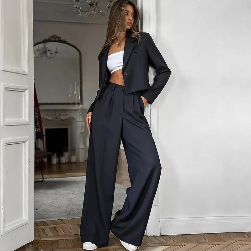 Simple Solid Color Versatile Style Fashionable Casual Suit 2024 Autumn And Winter New Item Niche Two-Piece Commuting Set