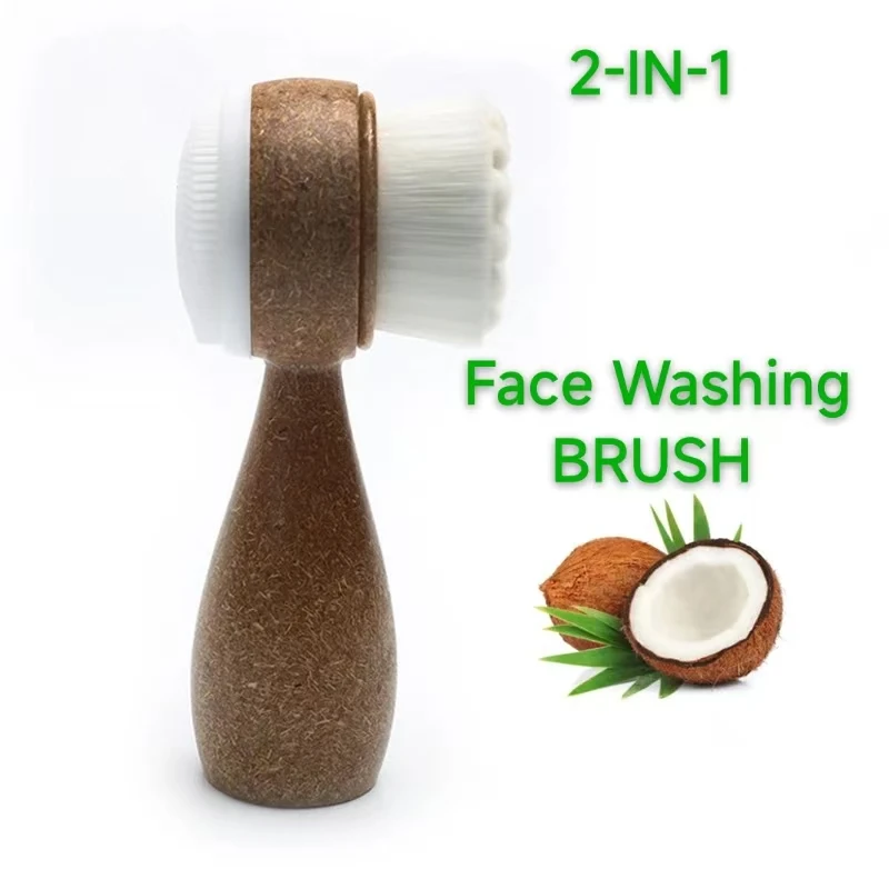 2-in-1 Dual Sided Face Washing Brush, Coconut Shred Handle, Deep Pore Cleansing Exfoliating Facial Brush,Removes Blackheads&Dead