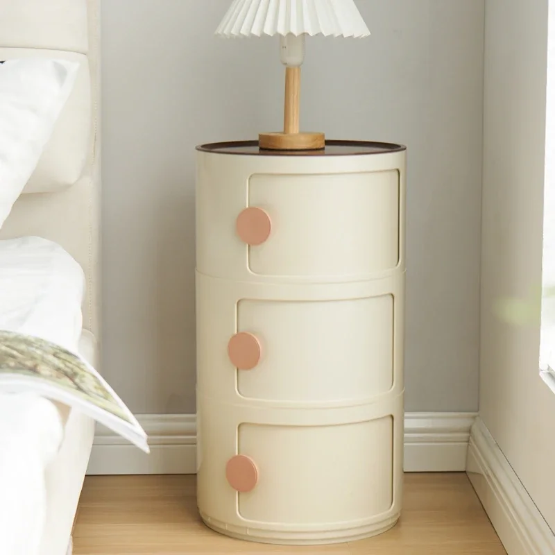 Round bedroom bedside creative cabinet children's small very narrow side storage cabinet plastic shelf simple and modern