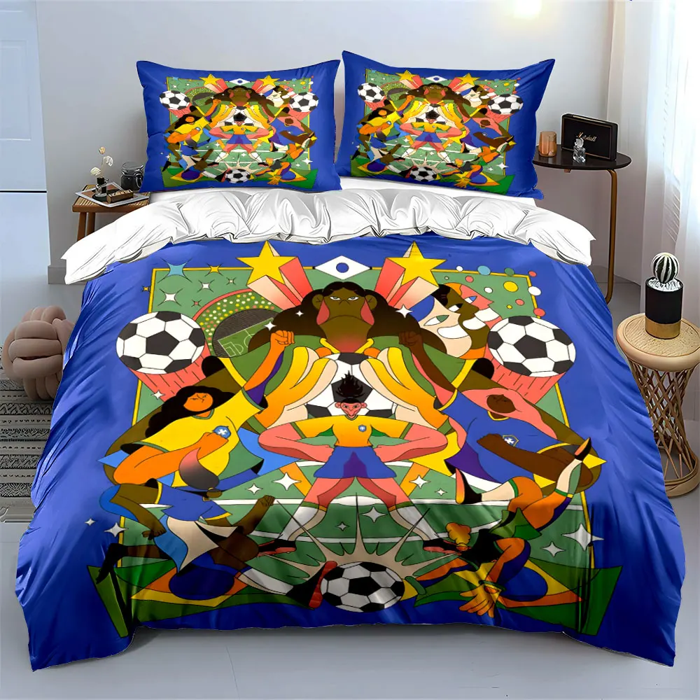 Brazil Women Soccer Team Abstract Geometric Bedding Set,Brazil Flag Star Football Player Print 1 Duvet Cover 2 Pillowcase, Gift