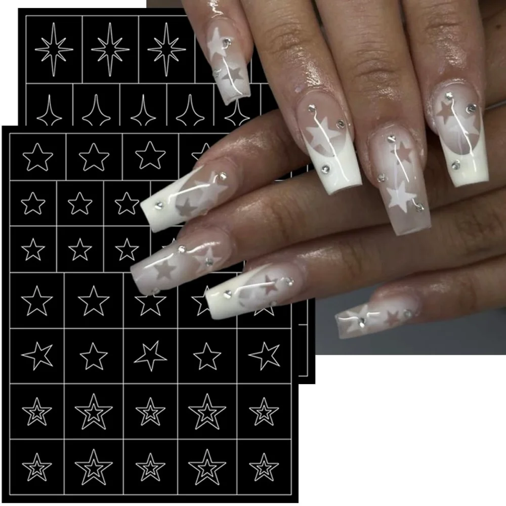3D holle ster maan airbrush stencils nagelstickers vlam vlinder boog beer nagel afdrukken stickers Franse manicure tips mallen