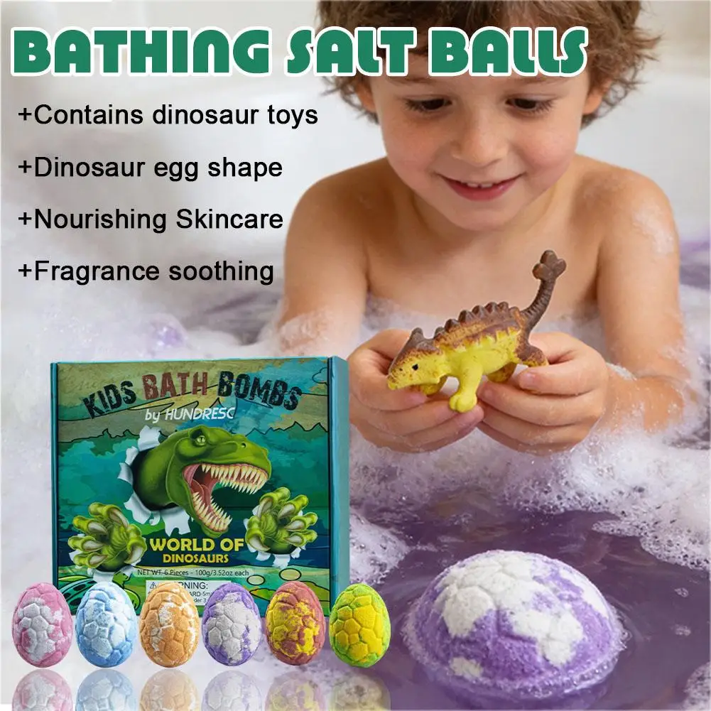 6PCS/SET Dinosaur Egg Adventure Bath Bomb Within Random Dinosaur Toy Moisturize, Stress Relief Cleasing Bathing Ball view 3