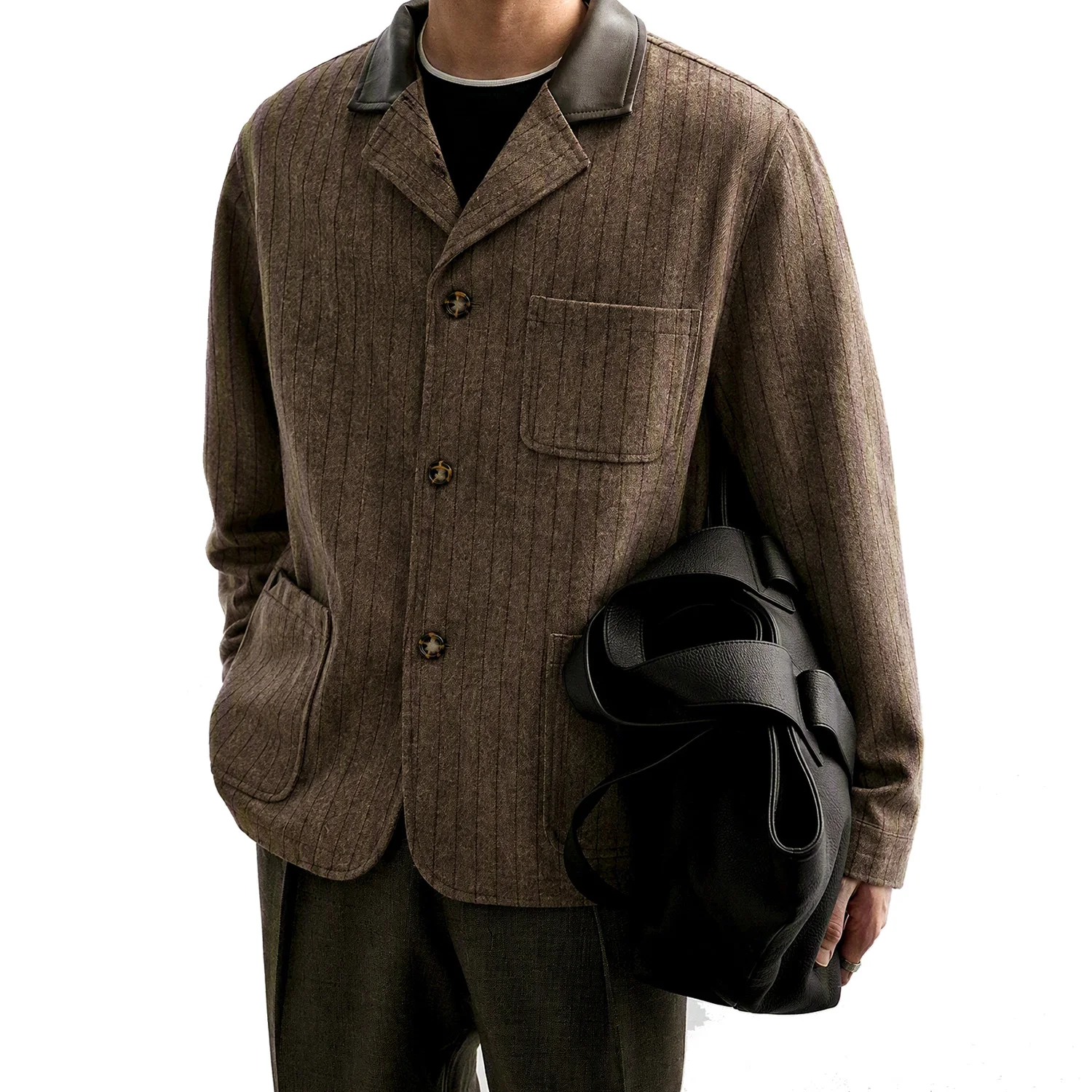 Men Retro Old Money Fashion Stripe Loose Casual Suit Blazer Jacket Man Spring Autumn Commute Business Suit Coat Outerwear