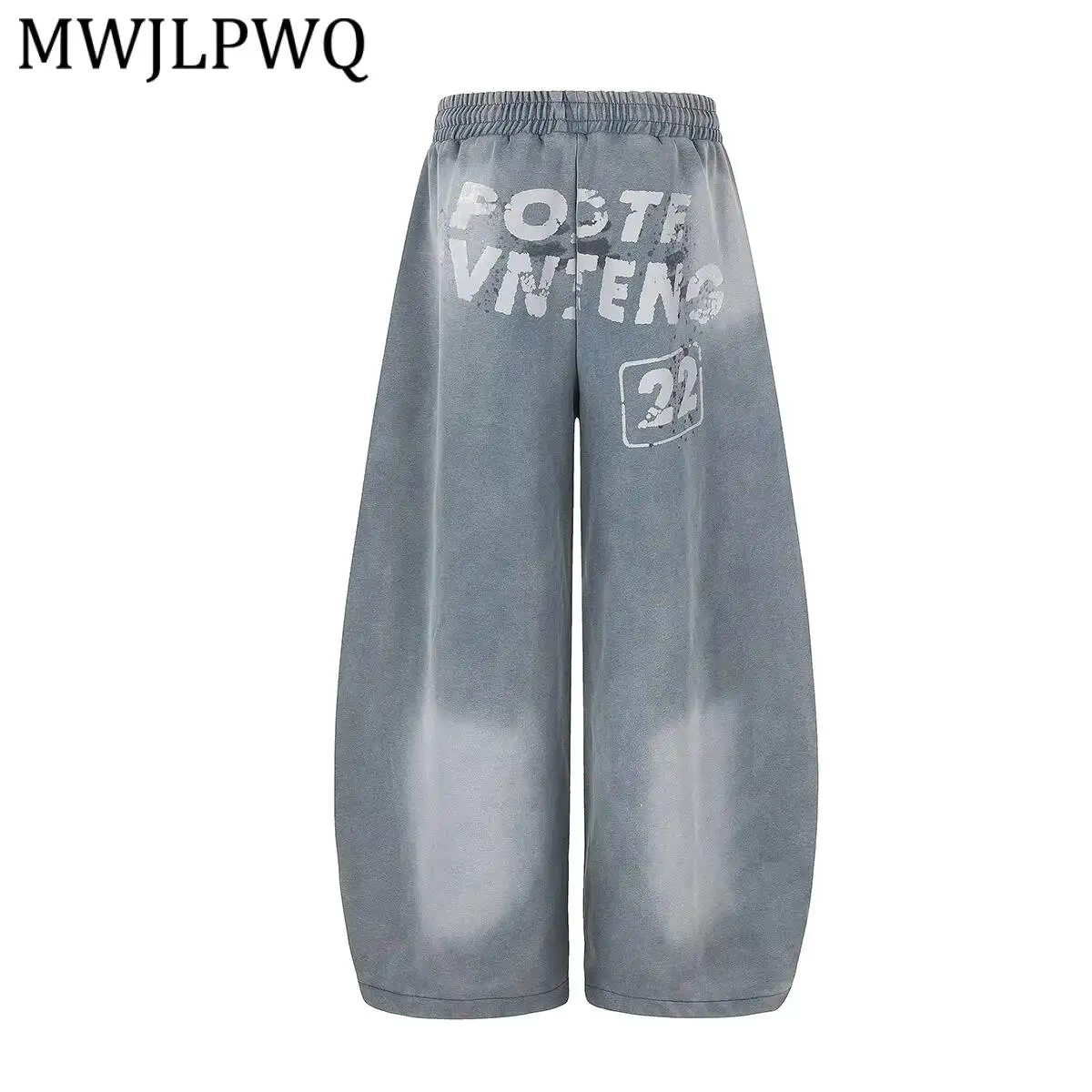 

MWJLPWQ Gradient Spray Letter Print Sweatpants Washed Elastic Drawstring Wide Leg Adjustable Side Pocket Unisex Y2k Pants 17093