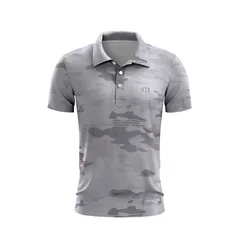 Men's Golf Polo Shirt Camouflage Print Men's Summer Golf T-Shirt Top Quick Dry Top Golf Club Button T-Shirt Polo Shirt