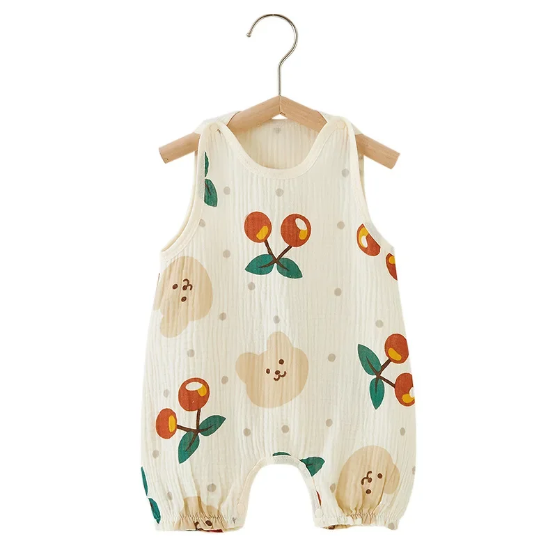 Summer Baby Girls Romper Cartoon Bear Newborn Jumpsuits Infant Sleeveless Muslin Clothing for Boys Printed Outfits