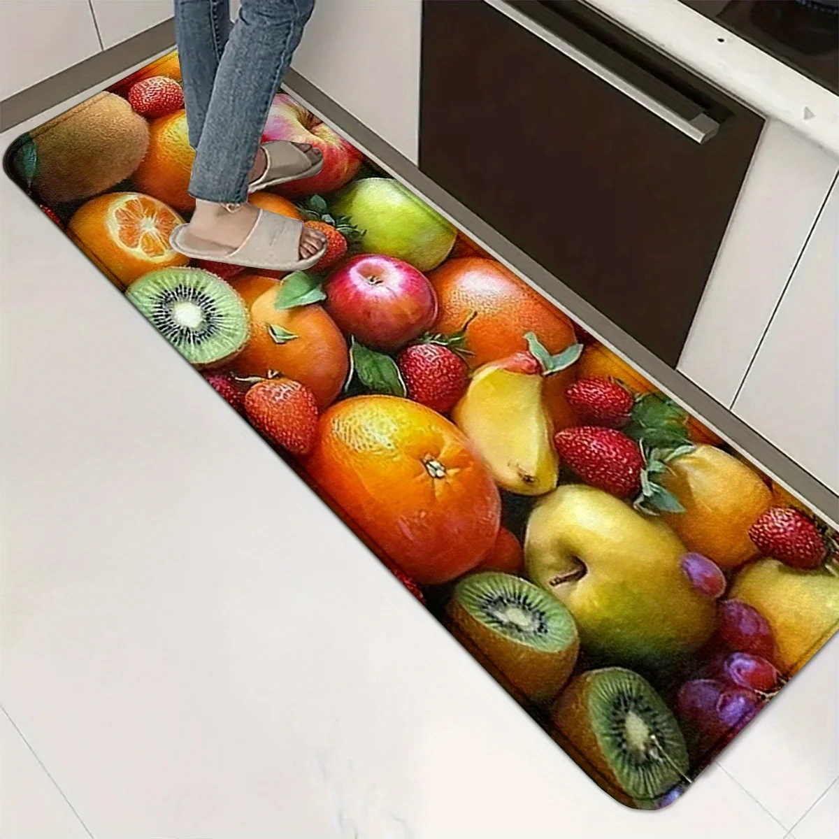 Colorful Fruit Carpet Bright L-shaped Kitchen Long Carpet Soft and Washable Home Decoration Door Mat