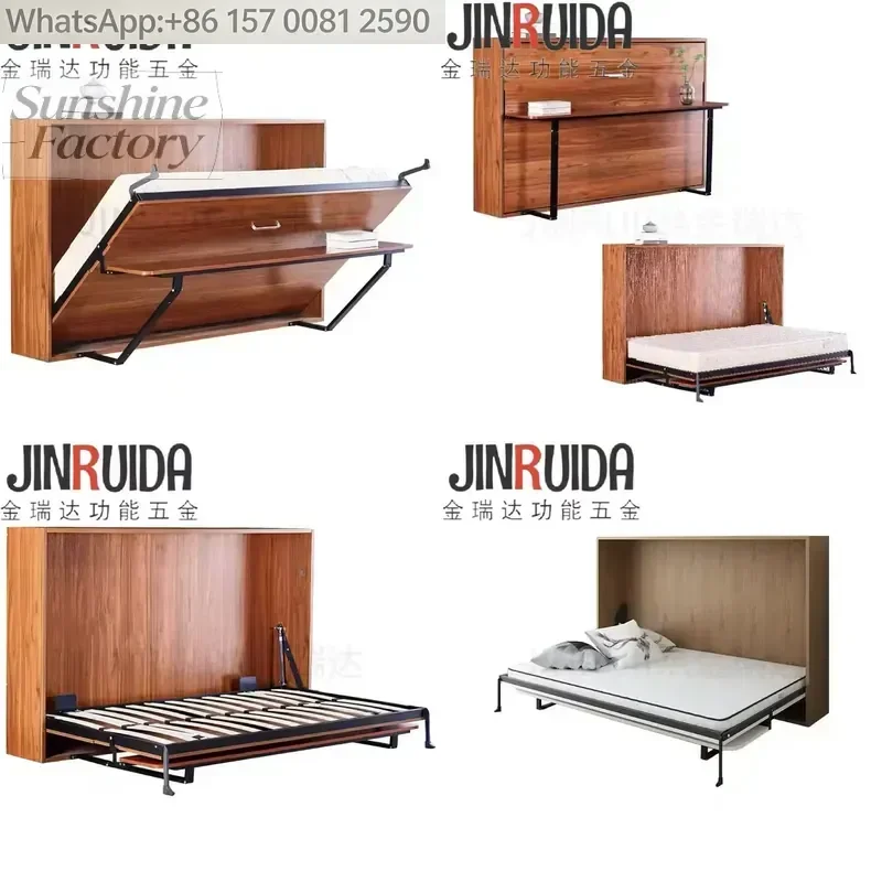 JIN RUI DA Heavy-Duty Folding Side-Flip Hidden Wall Bed with Desk Multifunctional Hardware Desk Invisible Bed, Durable Wall