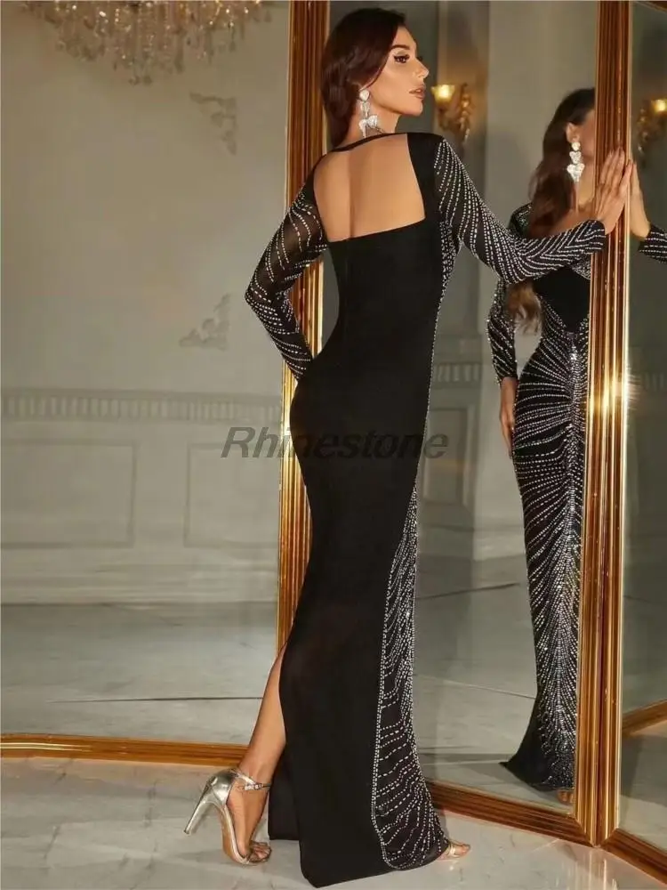 Super Flash Luxury Hot Diamond Sexy Perspective Hip Wrap Tight Long Celebrity Banquet Party Dress