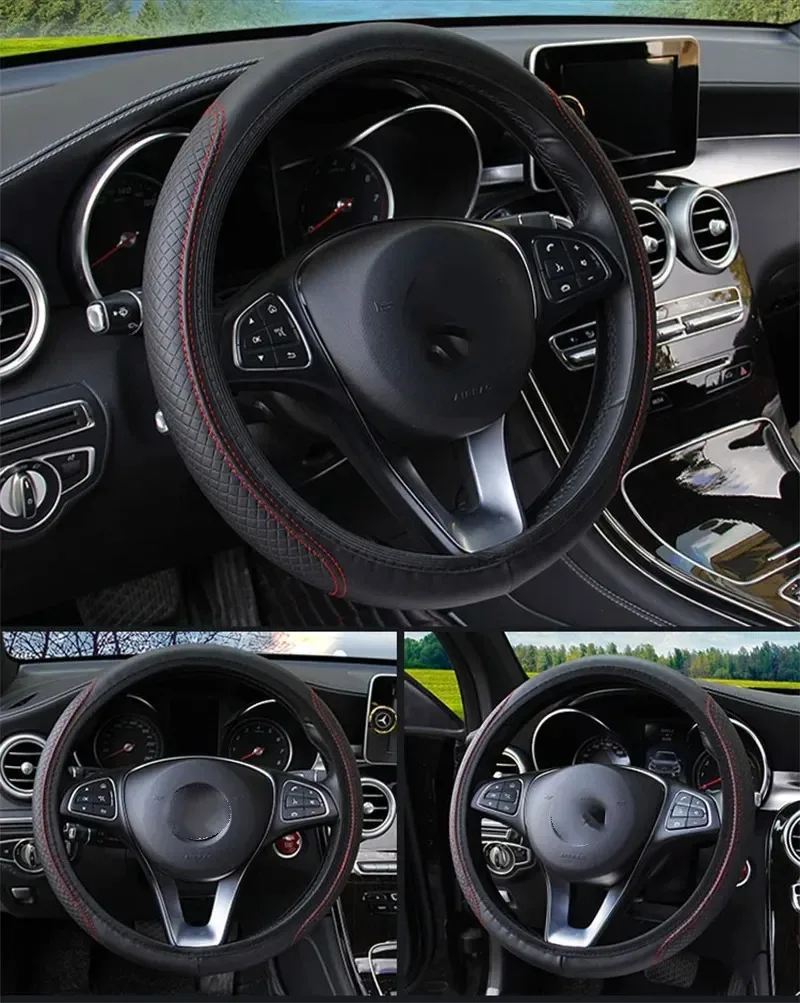 37-39 cm Auto-Lenkradbezug, rutschfest, Auto-Lenkradbezug, rutschfeste Prägung, Leder, Auto-Styling, Autozubehör – Detail 9