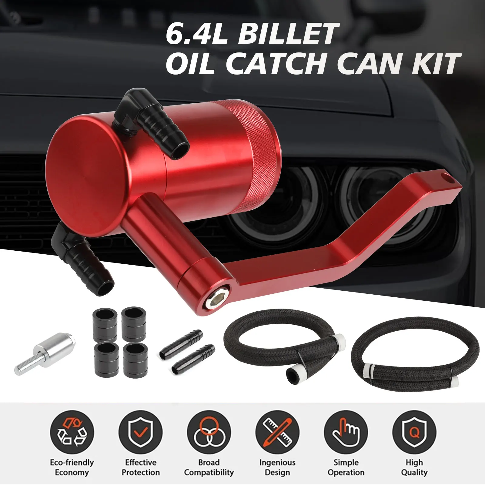 Oil Catch Can Kit Z Bracket Billet Aluminum Red for 6.4L Dodge Charger Challenger 2011-2021