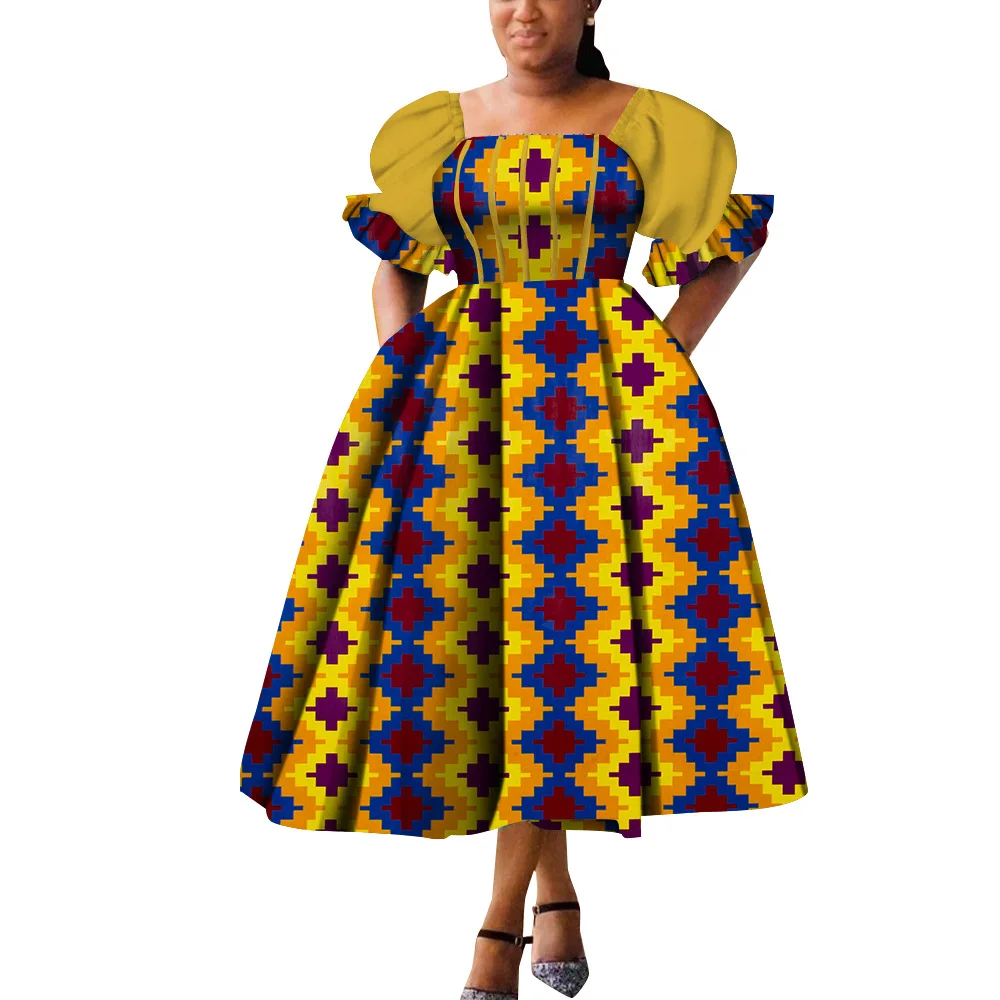 Dashiki Summer Dress Robe Puff Sleeve Africaine Femme African wear for Women Plus Size Clothing Traditional Bazin Riche Wedding