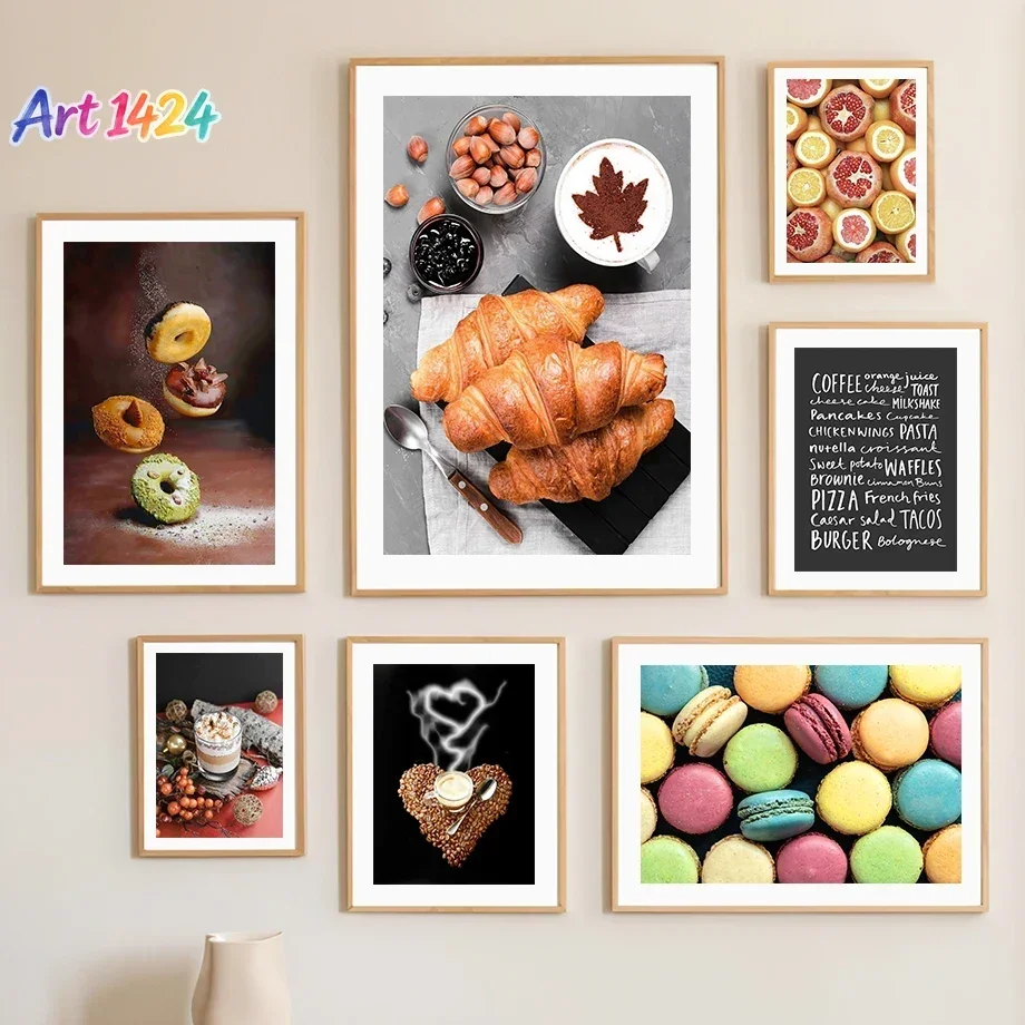 1pc frameless Canvas painting Coffee Cake Croissant Donut Macarons Posters Prints Canvas Painting Nordic Wall Art Pictures Fo
