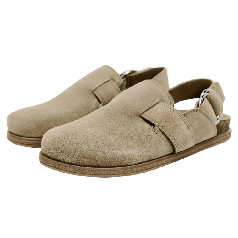 Casual Flats Shoes Woman 2024 Summer Slingbacks Shoe Suede Genuine Leather Thick Sole Comfortable Lazy Loafers Flat Sandalias