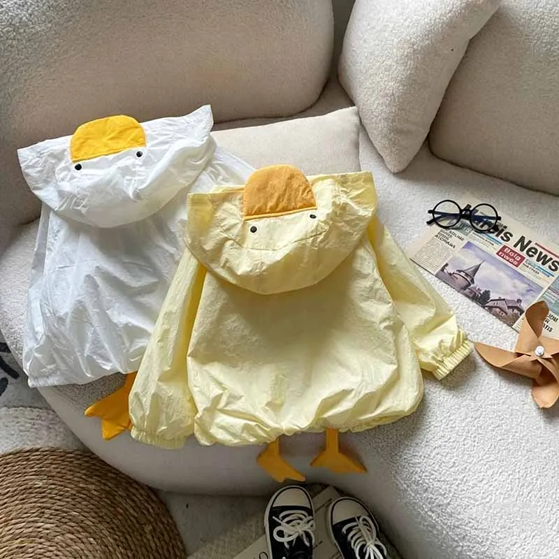 Children Cute Duck Coats Boys Girls Summer Cartoon Sun Protection Outerwear Kids Hooded UV Block Windproof Outdoor Jackets 1-6Y