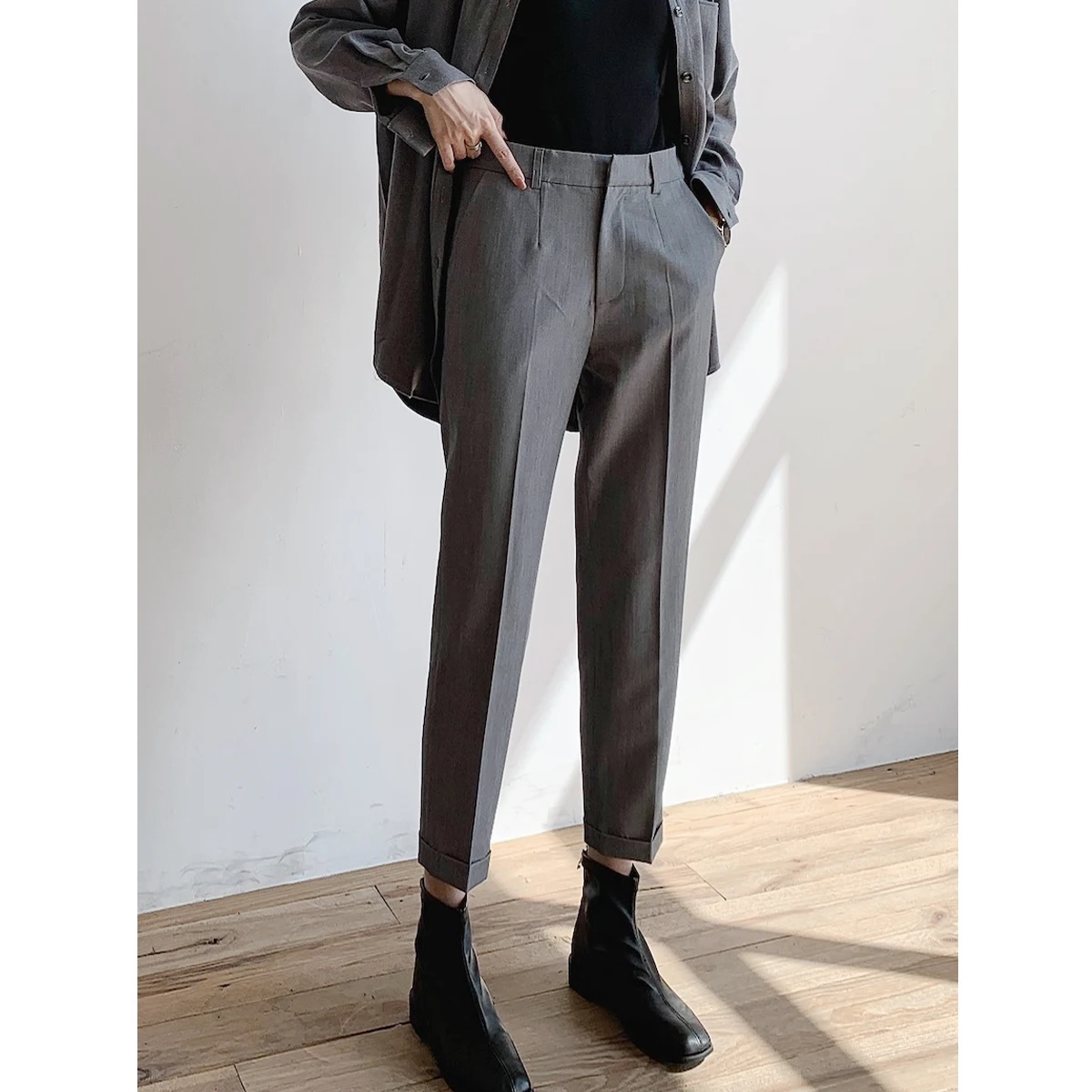 

JANE High Waist Slimming Blue ey Nine Points Women's Jeans Casual Pants Cigarette Pants Harajuku Sle Long Pants