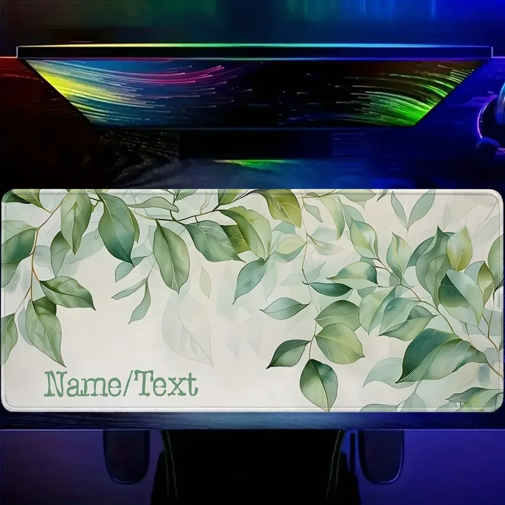 [2D Flat] 1pc Custom Personalized Watercolor Green Leaf Mouse Pad Custom Name Multi Sizes Gaming Mouse Pad