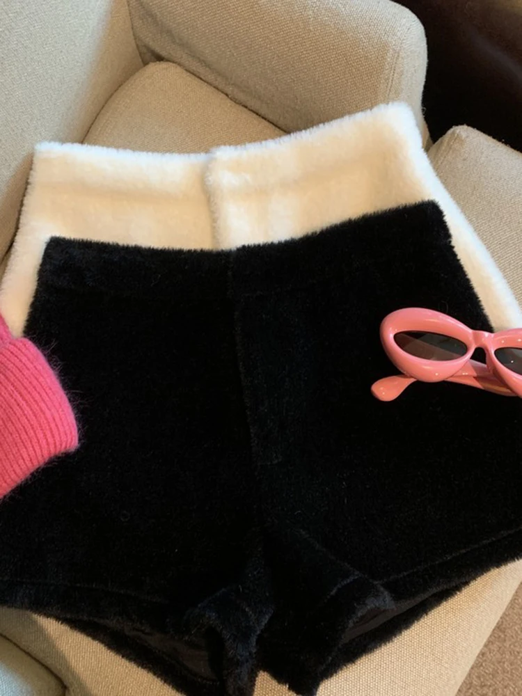 شيك فو الفراء الحلو قصيرة المرأة مثير ضئيلة عالية الخصر البسيطة السراويل موضة الكورية خريف شتاء دافئ الإناث الصلبة أنيقة السراويل جديد #2