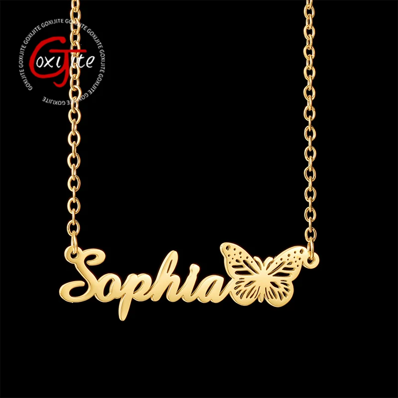 

Goxijite Customized Name For Women Necklace Stainless Steel Personalized Names Birthday Months Butterfly Necklaces Jewelry Gift