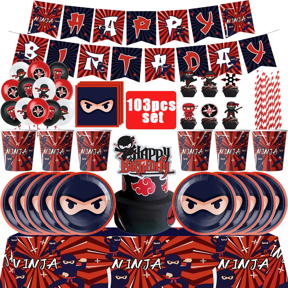 Ninja Geburtstag Party Dekoration Geschirr Tasse Teller Serviette Luftballons Tischdecke Kuchen Happy Kid Baby Shower Boy Party Supplie Set – Detail 2