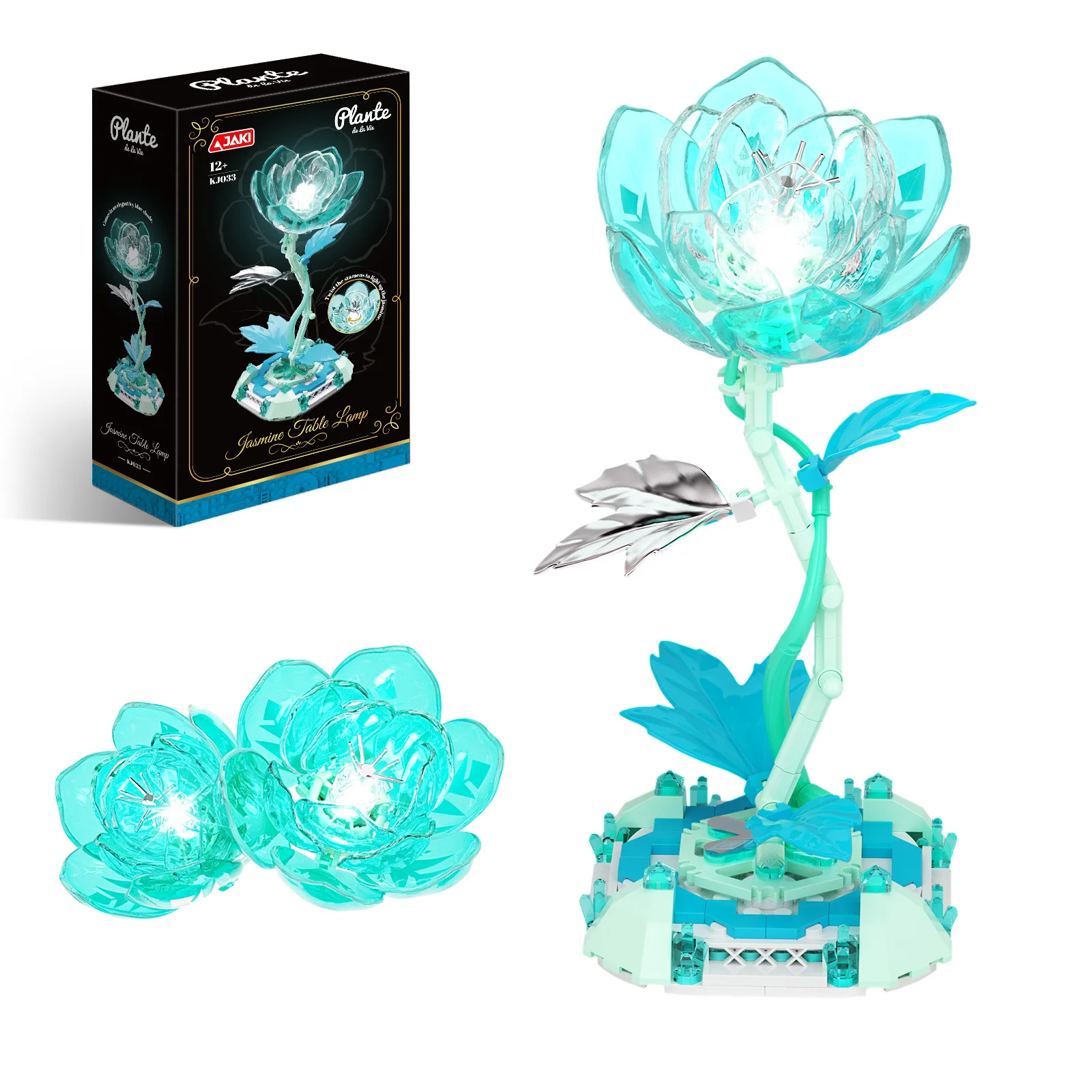 JAKI Jasmine Desk Lamp Building Blocks Translucent Flower Brick Toy Luminous Botanical Night Light Decor Gift