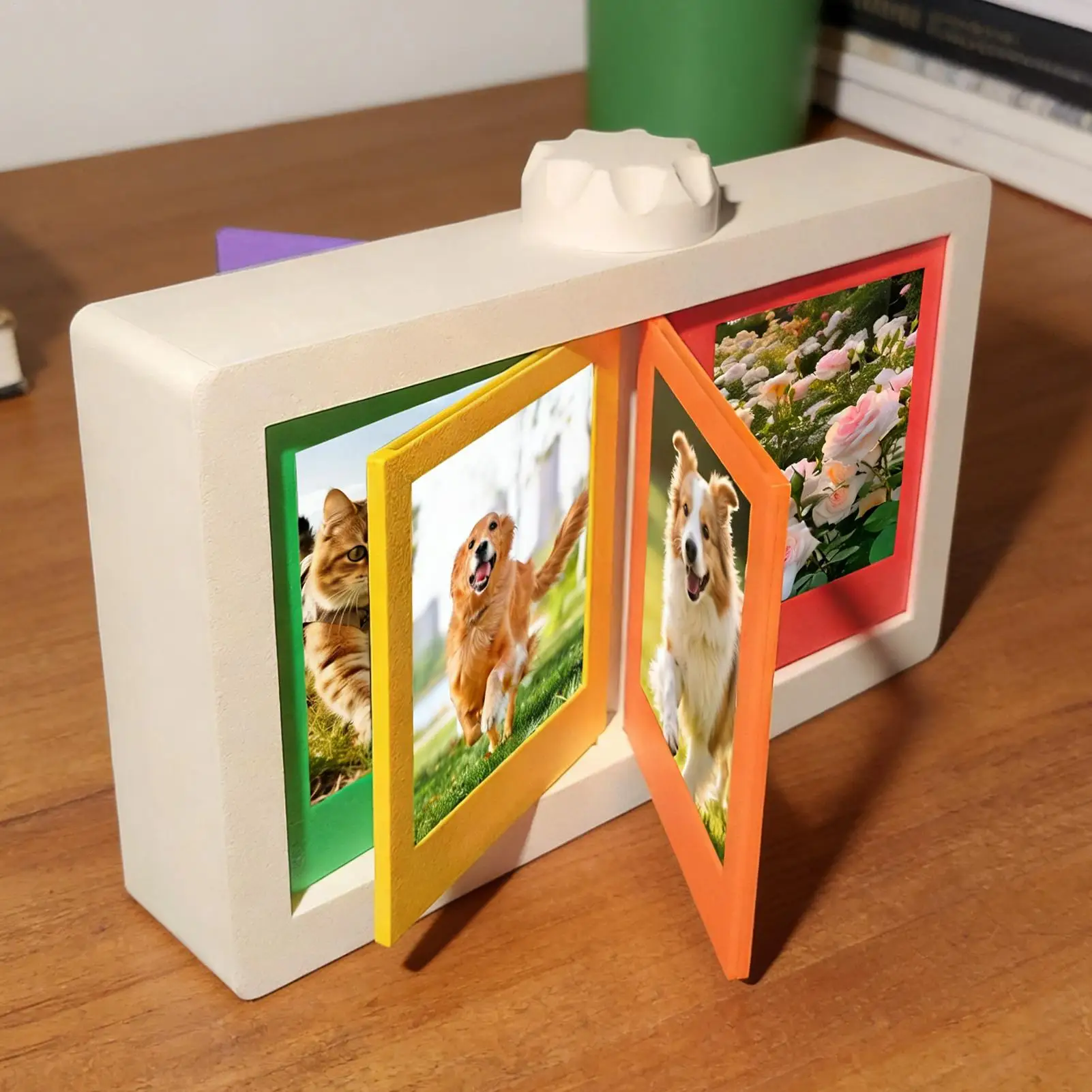 12 Slot Rotating Desktop Photo Frame Display Rack Holds 3 Inch Cards for Family Grandparents Dad Bookshelf Bedside Dorm Desktop