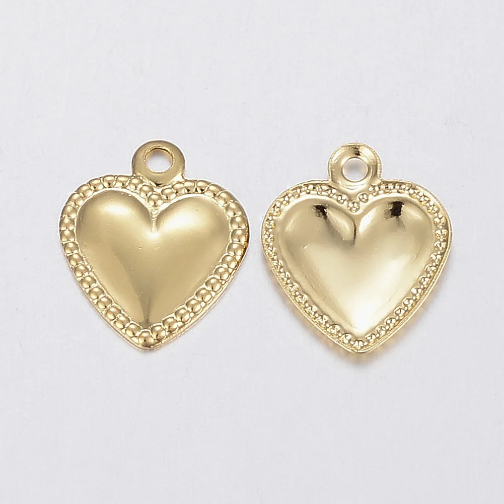 

10 Pcs 304 Stainless Steel Heart Charms 18k Gold Plated Pendants for Diy Women Necklace Jewelry Making Gifts 10x8x0.8mm