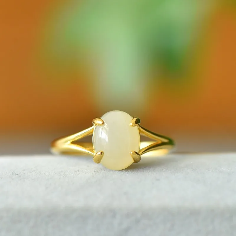 

Простое модное кольцо с медной инкрустированной белой Нефритовой поверхностью в форме яйца