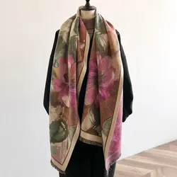 Luxury Winter Flower Cashmere Scarves High Quality Women Thicken Wrap Shawl Ladies Warm Wool Pashmina Oil Painting Besign Scarf