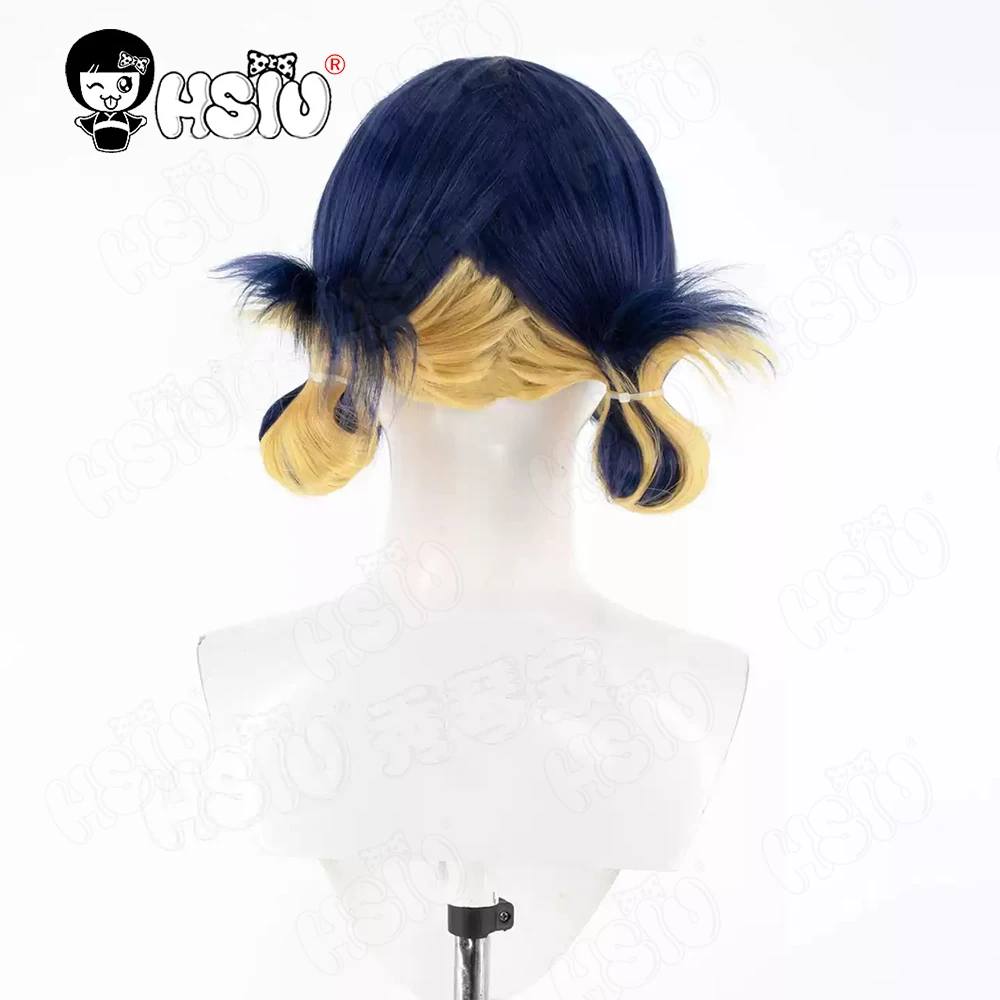 Kiriko Cosplay Wig Fiber synthetic wig「HSIU」40CM Blue Mixed Yellow Short Wig+Wig cap Game OVERWATCH2 Kiriko Cosplay