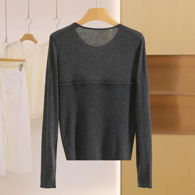 Lässiger, lockerer, runder Ne-Pullover, reine Farbe, Spleißen, dekorative Nähte, vielseitiges Faion-Herbst-Top für Damen von Yao Multi-Brand