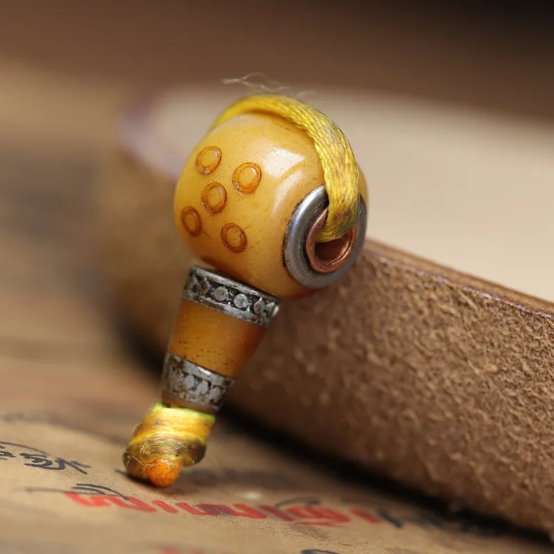 vintage cow bone three-way connector with old silver inlay and carved dice Tibetan-style DIY decorative accessory