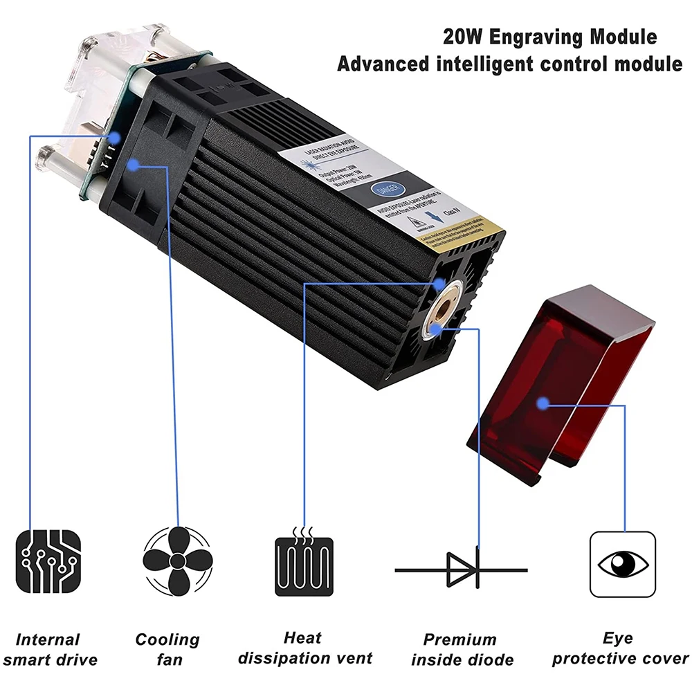 Yofuly 40W Laser Module 20W High Power Compressed Spot Laser Tools for DIY Laser Engraver Wood MDF Cutting CNC Engrave Metal