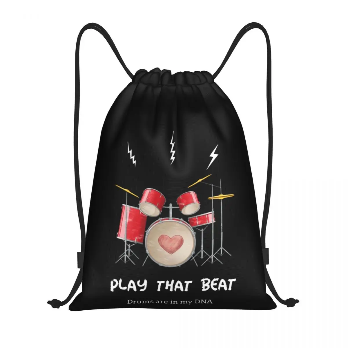 Play That Beat Drums 3 Drawstring Bags Gym Bag Drawstring Backpack Secure premium Backpack Funny Novelty