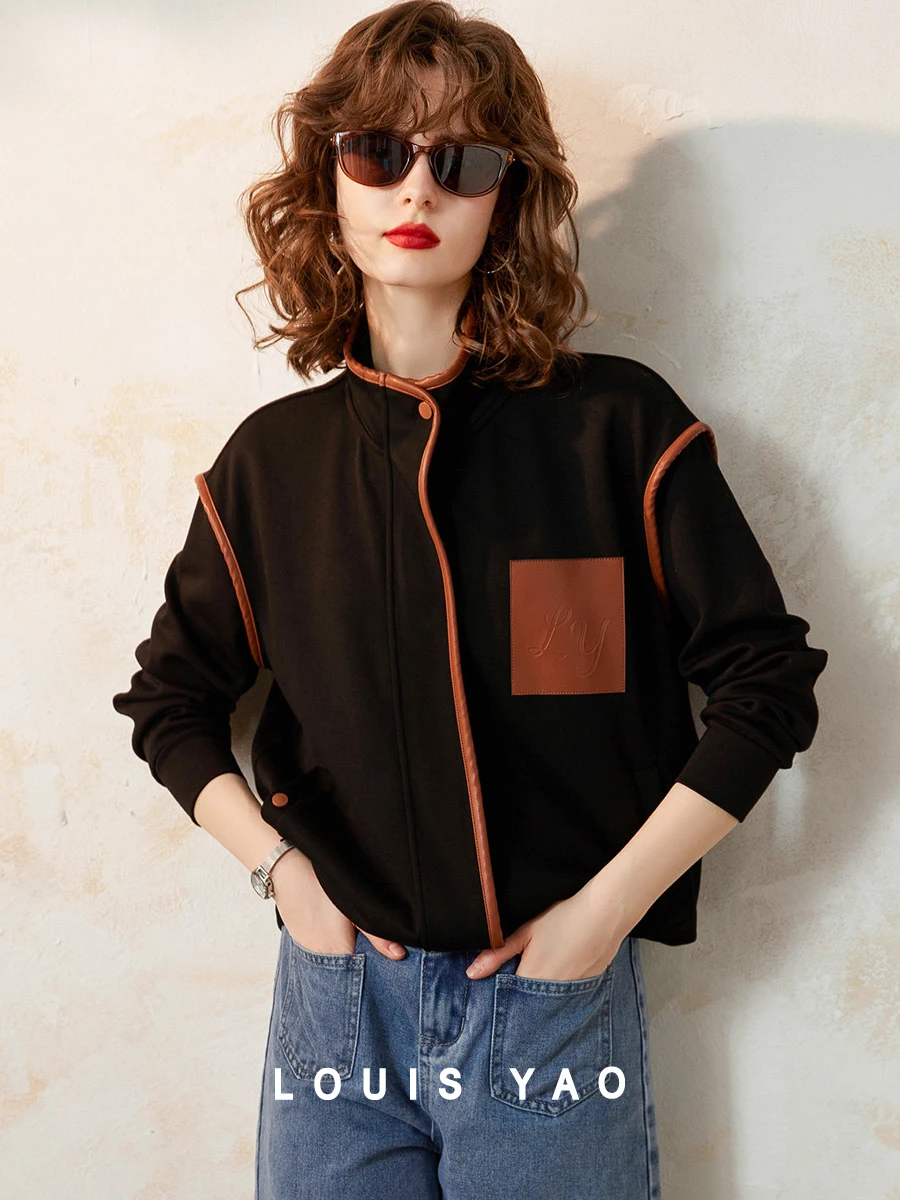 

LOUIS YAO Women Jacket 2024 Spring New Casual Stand Collar Long Sleeve Loose Fit Chic Coat for Women