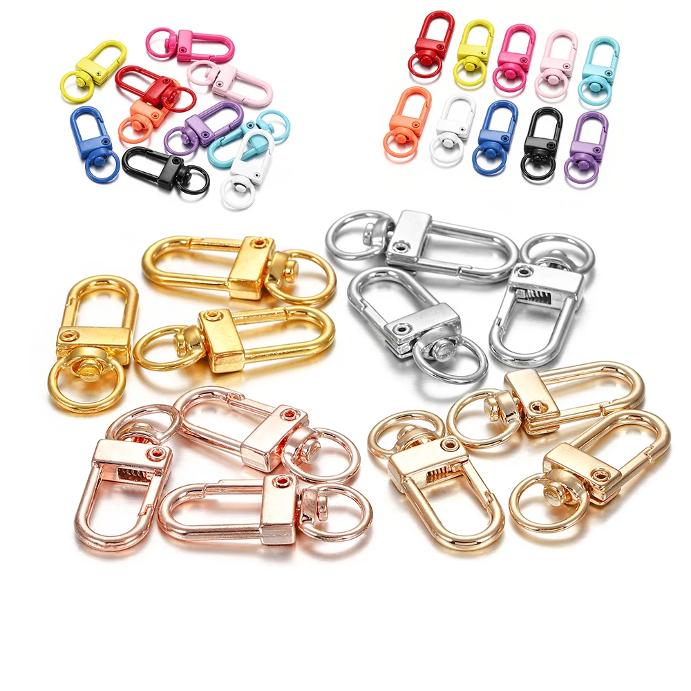 10pcs/lot 12x33mm Rotating Dog Buckle Gold Rhodium Metal Lobster Clasps Hooks For DIY Jewelry Making Key Ring Chain Accessories