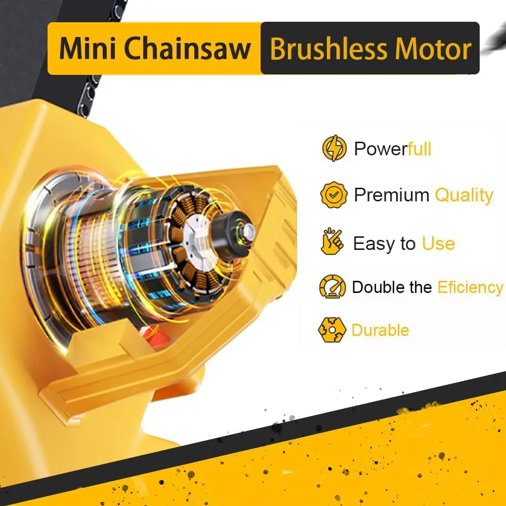 Mini Chainsaw Cordless 6 Inch, True High Power Brushless Motor, 21V 2000Mah Battery*2, Upgrade High Hardness Chain. 2.2Lbs