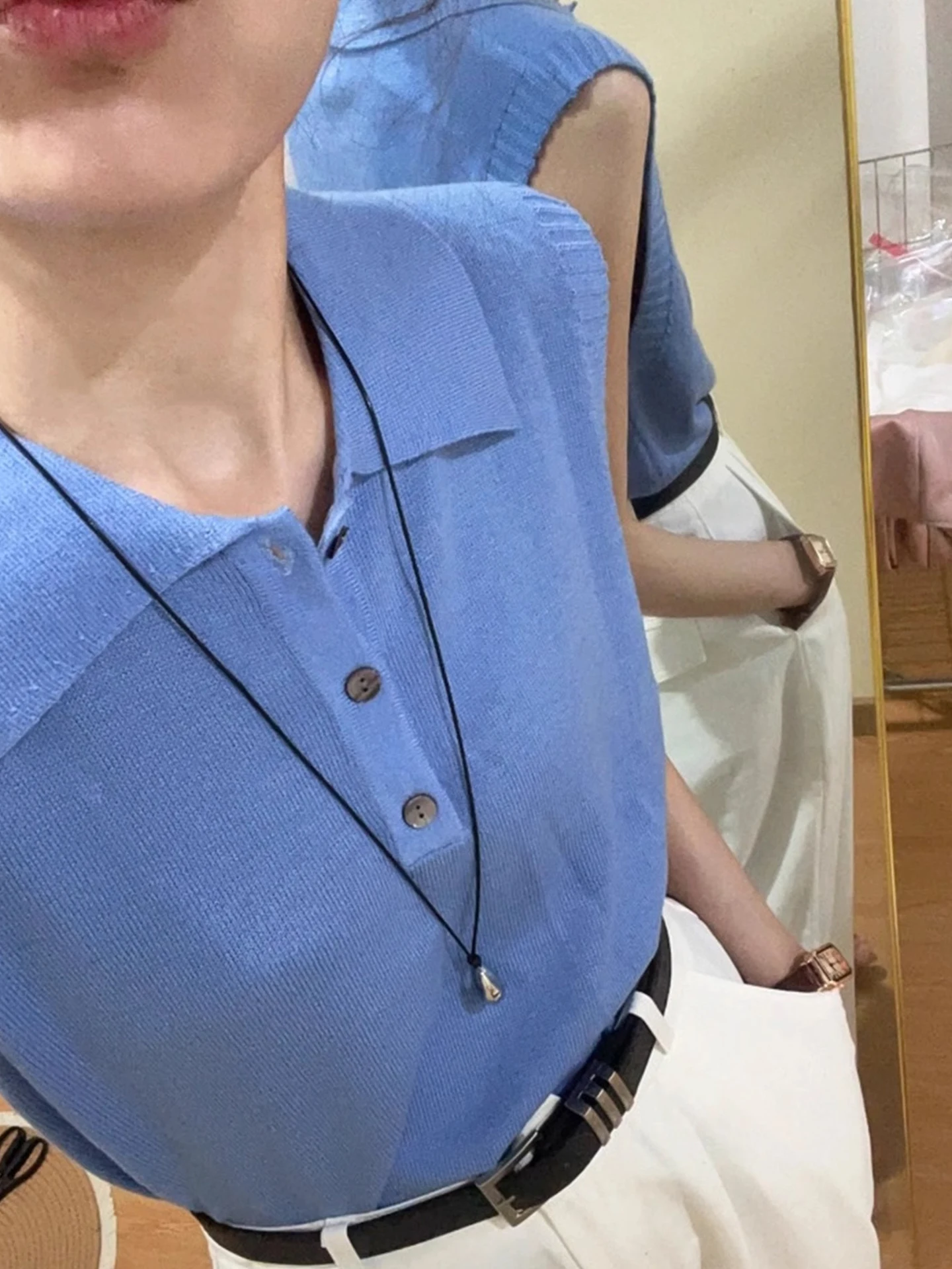 

Pure Color Ne Vest Casual Svel Knitted Top Women's Faionable Summer Leisure Clothing Straight Cut Sle