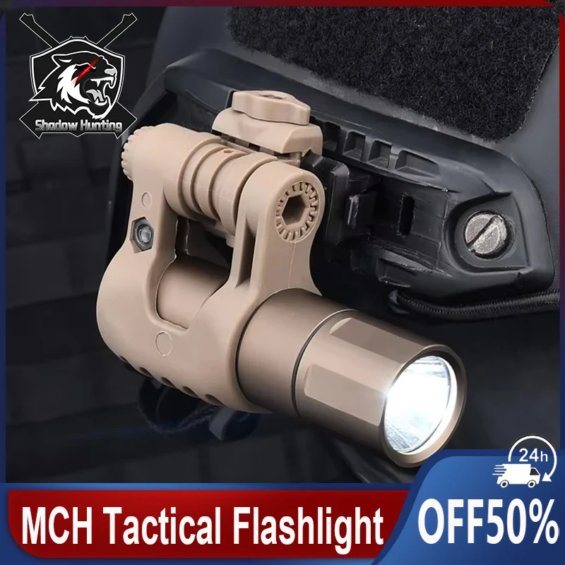 

Airsfot Tactical MCH Micro Flashlight Hight Power 1000 Lumens LED Lamp Scout Light Handheld Helmet Support Clip Headphone Slide