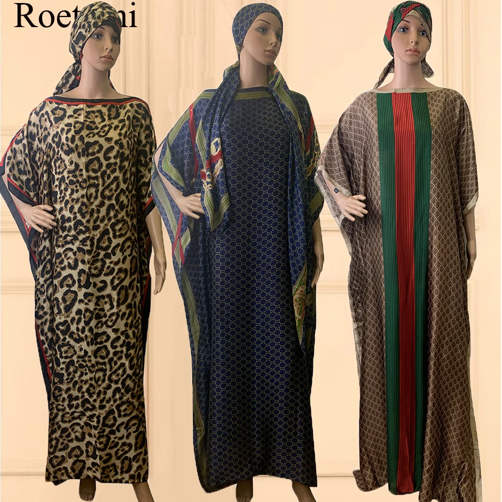 Silk Cozy Turkey-African Muslim Women\'s Kaftan Abaya Party Boubou With Scarf Saudi Dubai Prayer Dress Printing New Flowers S123