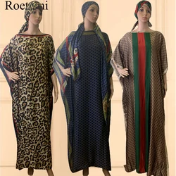 Silk Cozy Turkey-African Muslim Women's Kaftan Abaya Party Boubou With Scarf Saudi Dubai Prayer Dress Printing  New Flowers S123